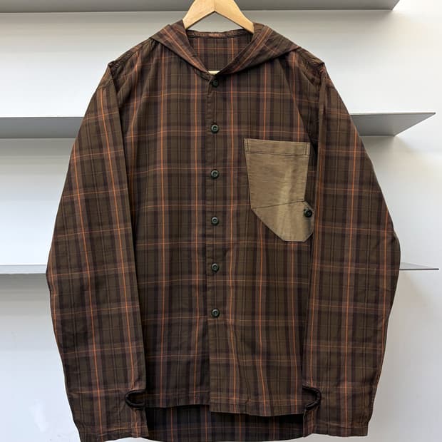 PPFM 이너 커프스 후드 체크 셔츠