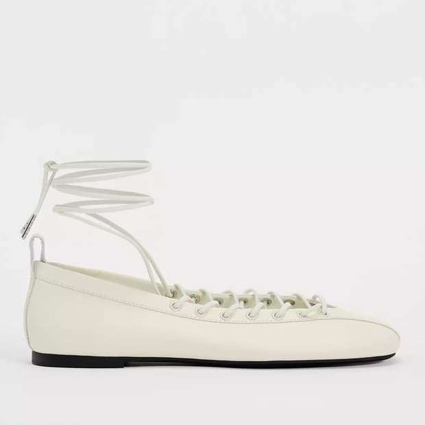 자라 레이스업 레더 발레 플랫 