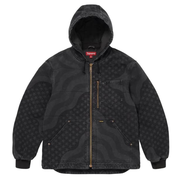 슈프림 플래그 퀼티드 후드 워크 자켓 블랙 - 26SS