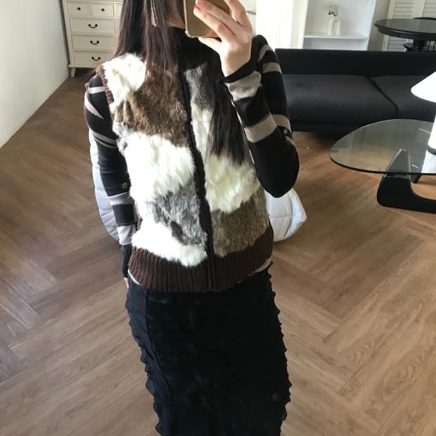 vintage fur zip up vest