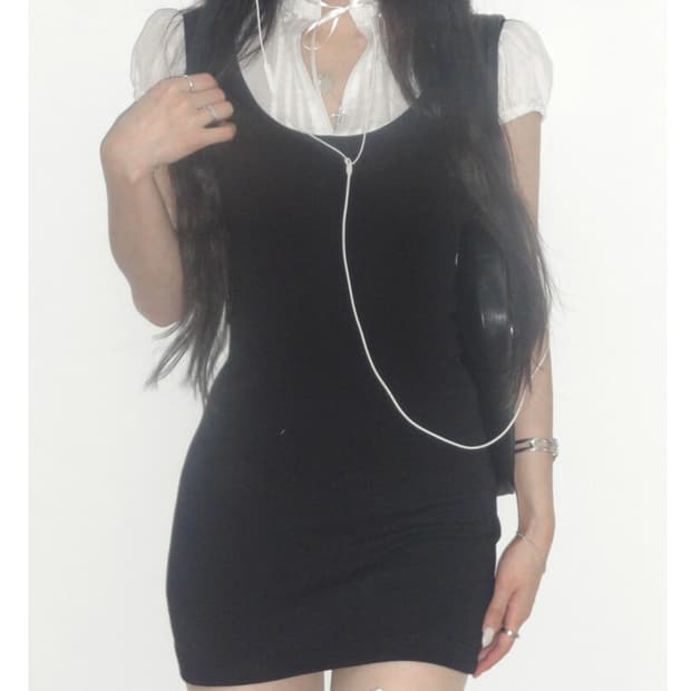 엔젤넘버555 이터널 걸후드 원피스 드레스 블랙