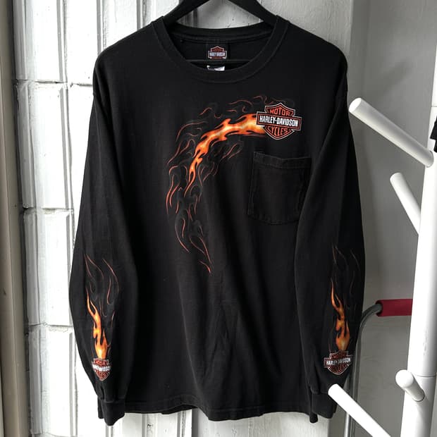 00's USA Made 할리 데이비슨 롱슬리브 플레임 빈티지 할리티