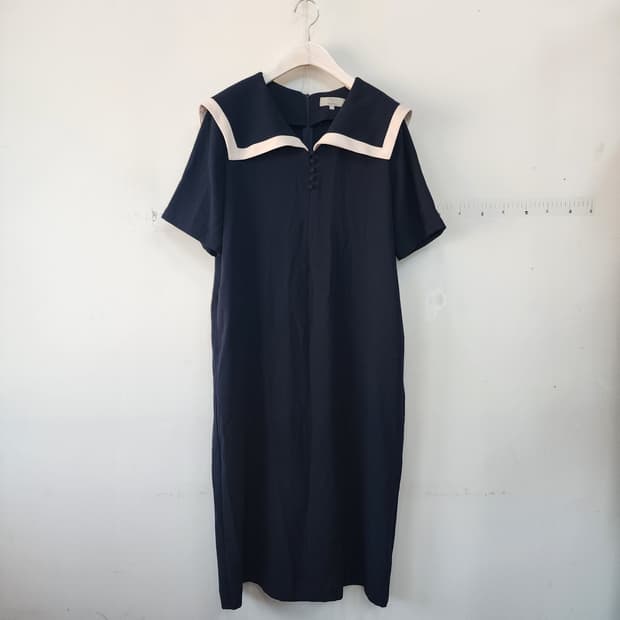 셀럽샵 세라복 스타일 블랙 반팔 롱 원피스