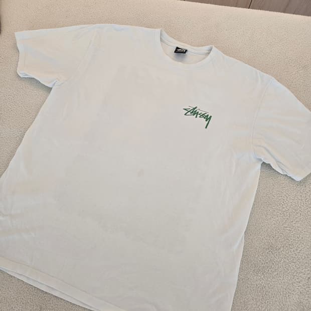 스투시 STUSSY 반팔 티셔츠 화이트 초록로고 xl