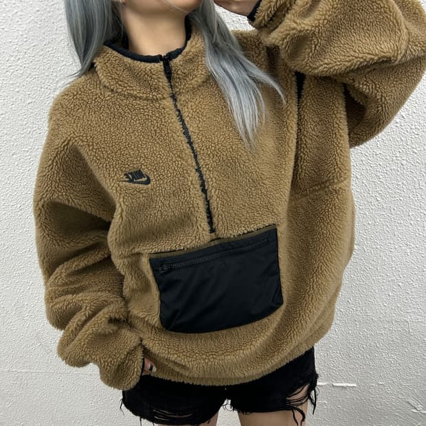 나이키 블랙포켓 베이지 뽀글이 곰돌이 반집업 XL