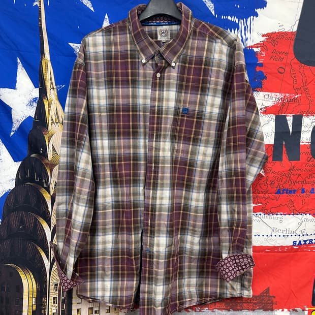 s급 빈티지 chich올드스쿨 오버핏 와인체크셔츠 110