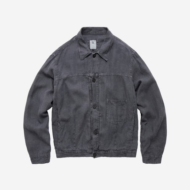 (4)폴리테루 린넨 트러커 자켓 워시드 블루