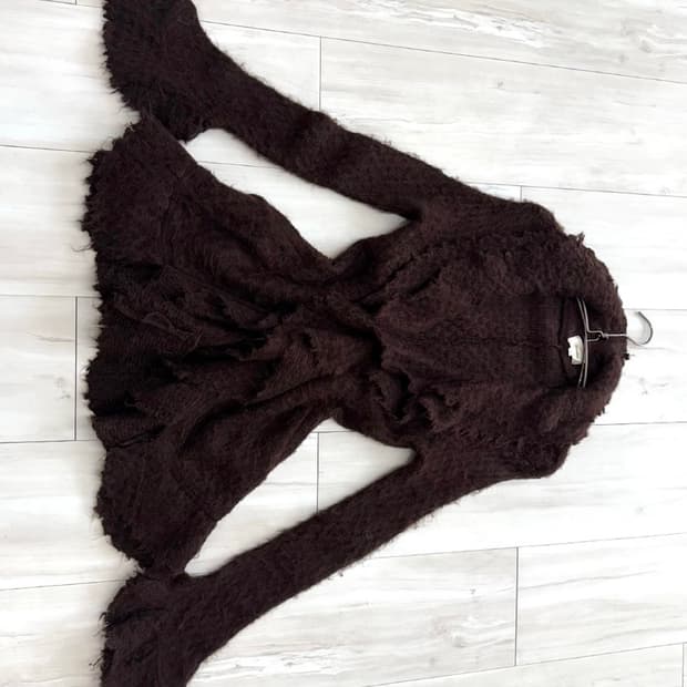 Deep Brown Fairy Wavy Wool Cardigan