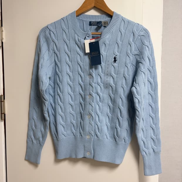 폴로 랄프로렌 여성 꽈배기 가디건 S 스카이블루 색깔 예뻐요