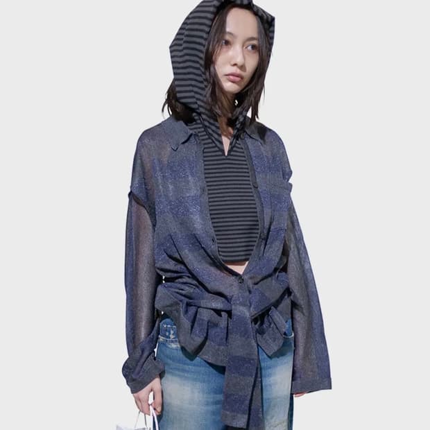 PERVERZE Sleeve Belt Knit Shirt navy