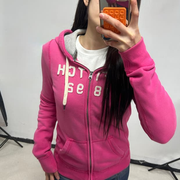 아베크롬비 Y2K 자수로고 후드집업 핑크