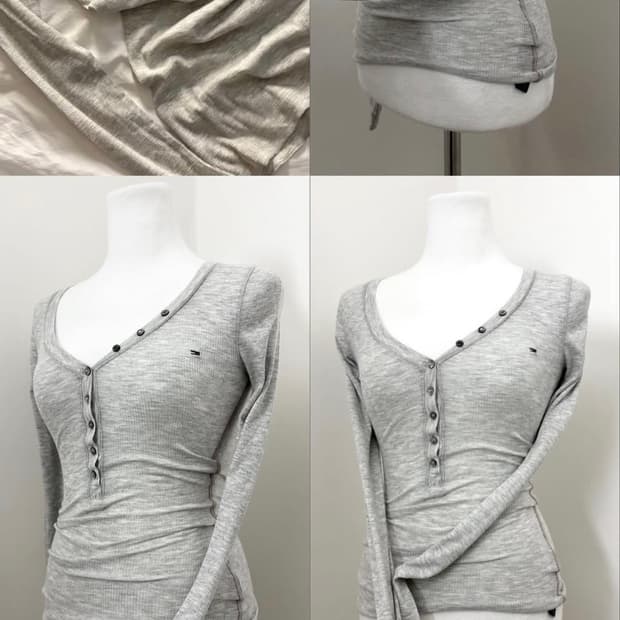 타미힐피거 딱붙티 골지티 그레이