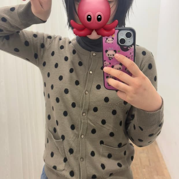 빈티지 땡땡이 도트 가디건