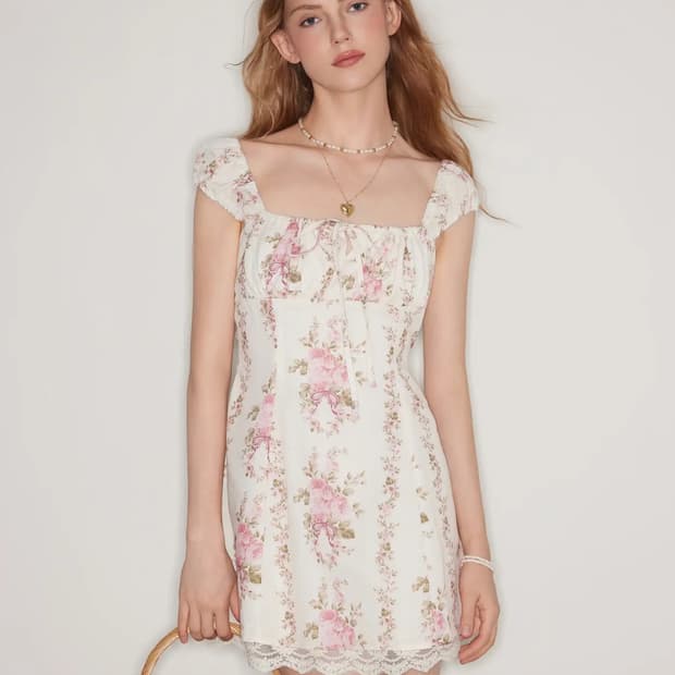 샵사이다 square neck floral mini dress