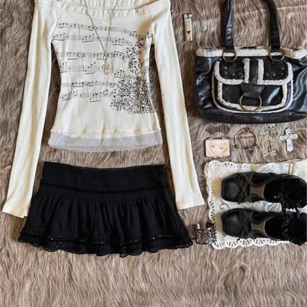 빈티지 음표 니트 오프숄더