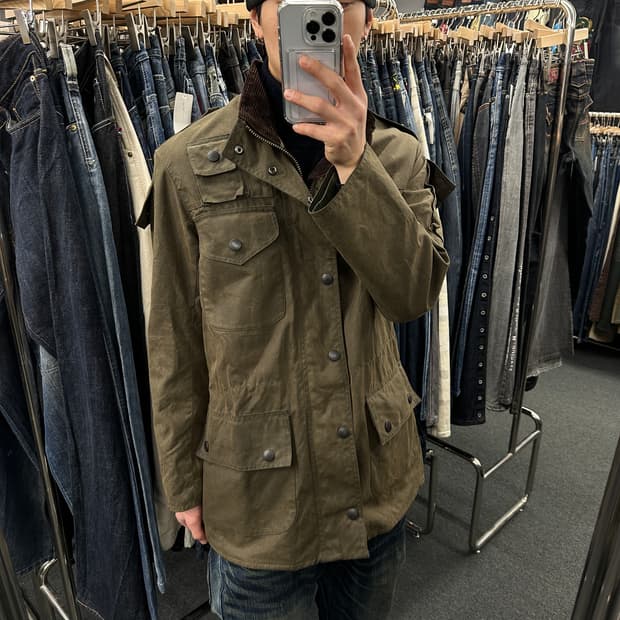 바버 유니온잭 그린 왁스자켓 