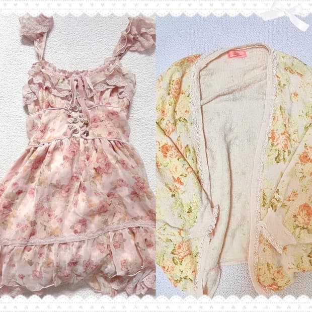 리즈리사 플로럴 핑크 원피스 가디건 세트 히메갸루 라떼갸루