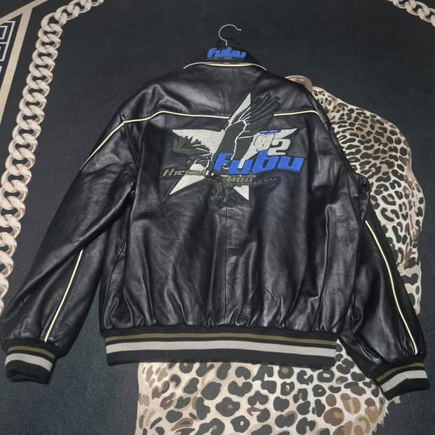 90's 후부 FUBU 독수리 올드스쿨 패치 레더 가죽자켓 L