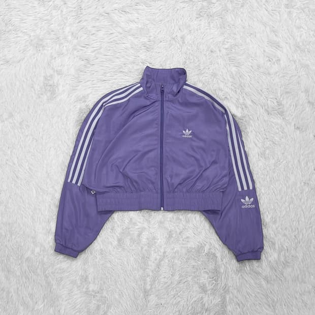 아디다스 크롭 락업 바람막이 자켓 퍼플