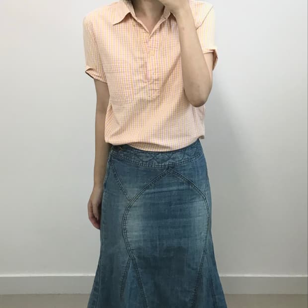 빈티지 체크 하프 셔츠