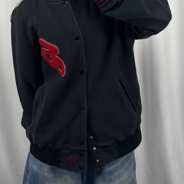 스투시 00s 어센틱 S컬리 로고 바시티 자켓