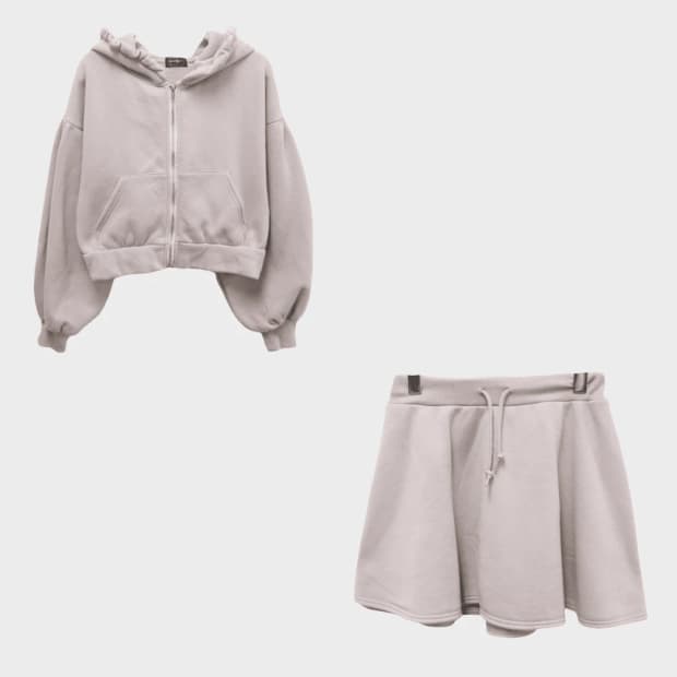 EVELYN 후드 프릴 트레이닝 치마 셋업 60688