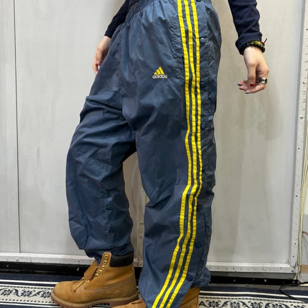 90s adidas 네이비 & 옐로우 스냅 트랙 팬츠