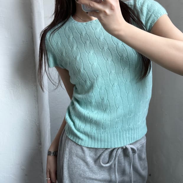 Polo 랄프로렌 우먼 캐시미어 케이블 반팔 니트