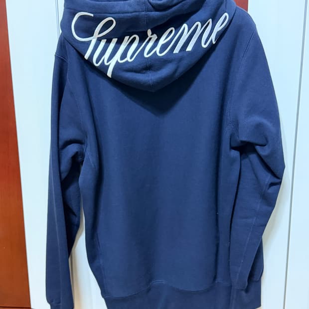 15fw 슈프림 스크립트 자수로고 후드 네이비