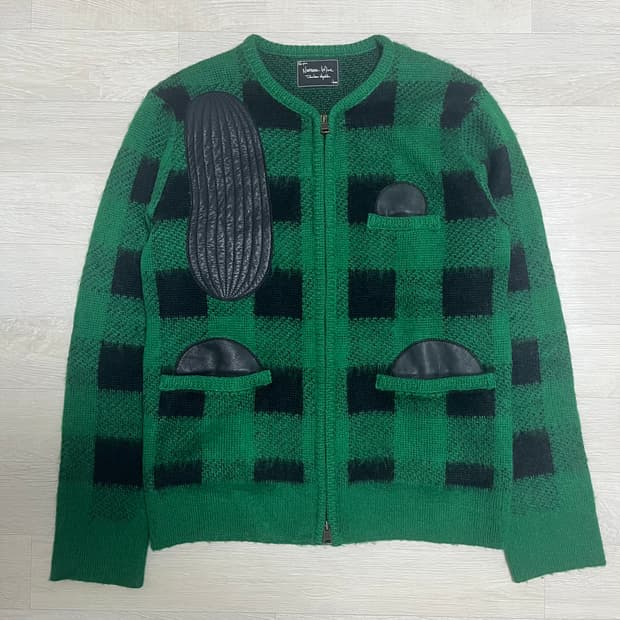 08 mohair leather patch cardigan