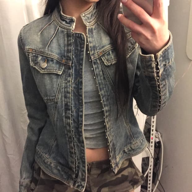 Dolce&Gabbana 워싱 디스트로이드 바이커 데님 자켓