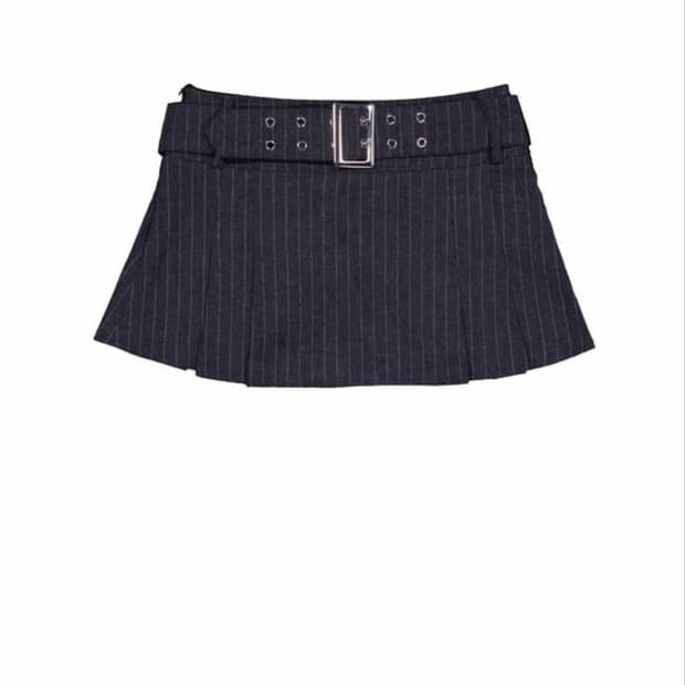 포어링 BELTED MINI SKIRT [STRIPE CHARCOAL]