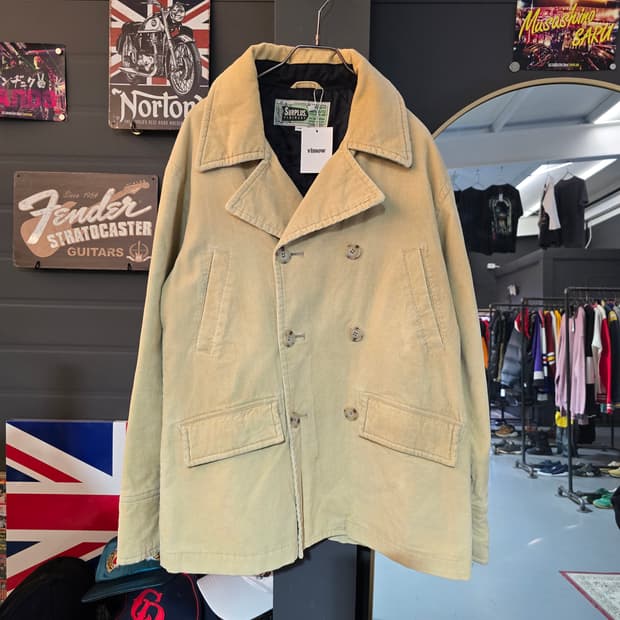 SURPLUS 코듀로이 더블 자켓 베이지 워크 자켓 퀼팅 안감 헤비아우터