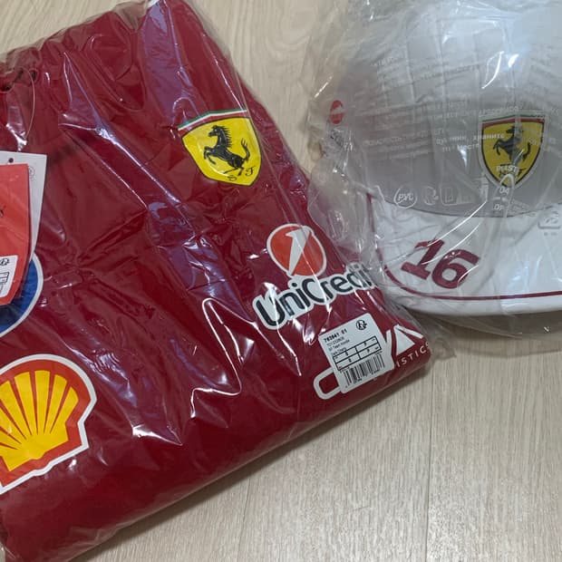 페라리 후드티 S & 르클레르 모자 화이트