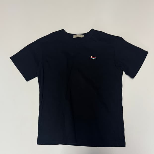 정품!! 여성 일본 메종키츠네 트리컬러 폭스 반팔 티셔츠 S 블랙