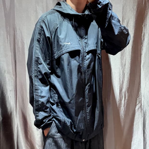 XXL 나이키 스우시 블랙 후드 나일론 자켓