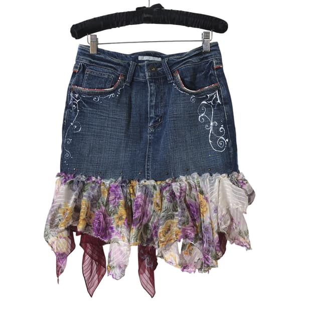 hippie flower denim sk