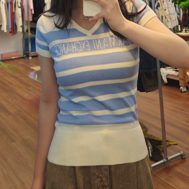 아르마니 익스체인지 Z- Holiday 2012 스트라이프 반팔 니트
