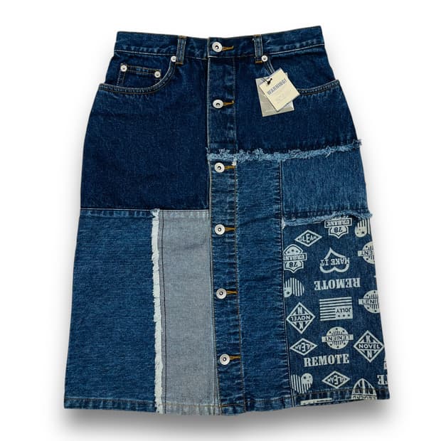 C.A.T 데님 언발란스 패치 레트로 로고 데님 스커트