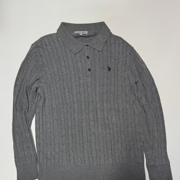 Us폴로 그레이 꽈배기 코튼 니트 L~XL