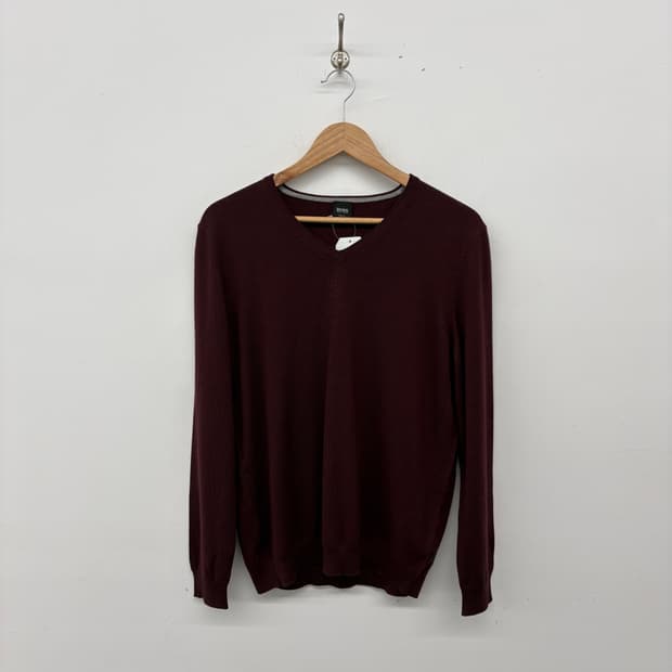 BOSS 버건디 브이넥 슬림핏 니트 남성L