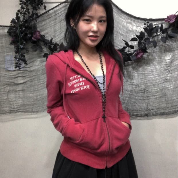 히스테릭 글래머 레드 걸 프린팅 후드집업