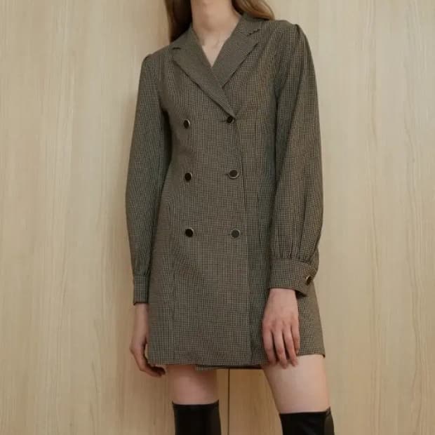 아워코모스 체크 자켓 원피스