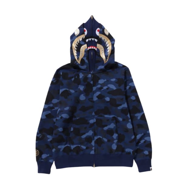 베이프 BAPE 블루 카모 더블샤크 후드 새상품