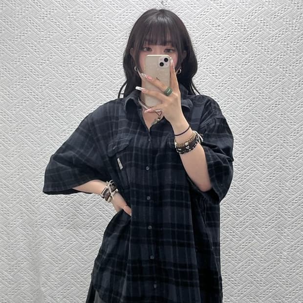 칼하트 빈티지 캐주얼 오버핏 체크 반팔 셔츠 L C11309