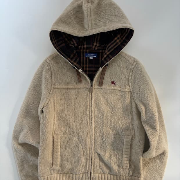 Burberry 버버리 블루라벨 모헤어 아이보리 니트 후드 집업 