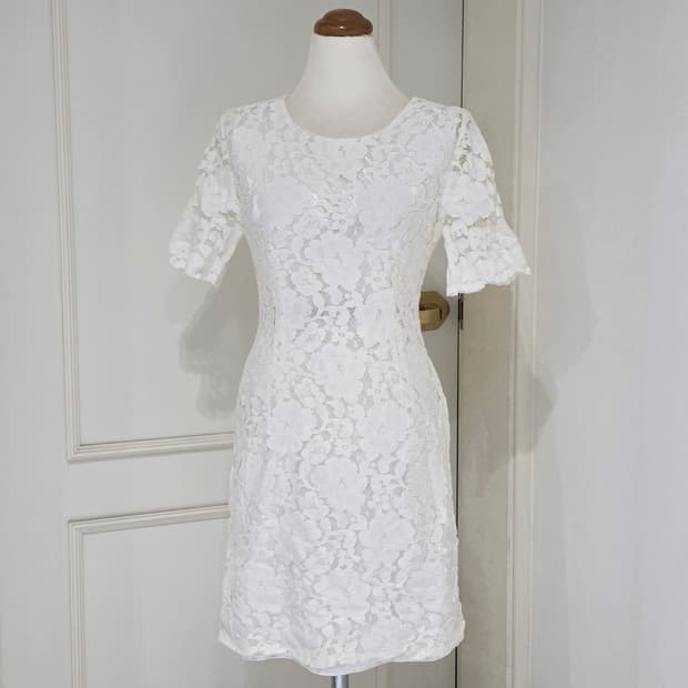 일본빈티지)셀프웨딩st 히메갸루 양산형 화이트 레이스 미니원피스