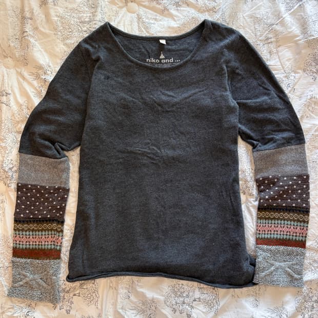 히피 모리 에스닉 긴팔티 롱슬리브 패치 패턴 그레이 차콜