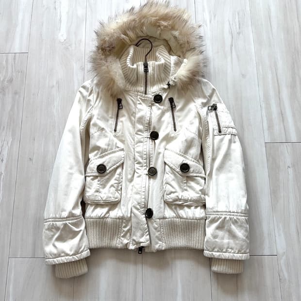 OZOC y2k ivory 2way zip-up crop jacket