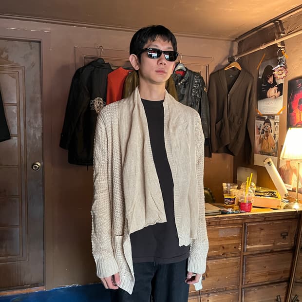 Beige Asymmetric Shawl-Collar Cardigan